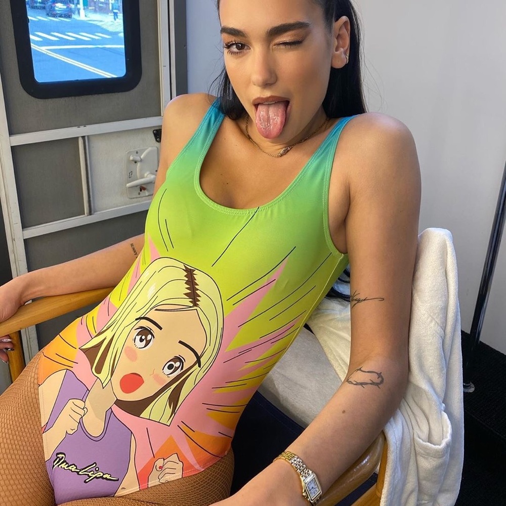 Dua Lipa Manga One Piece Purple Bodysuit
